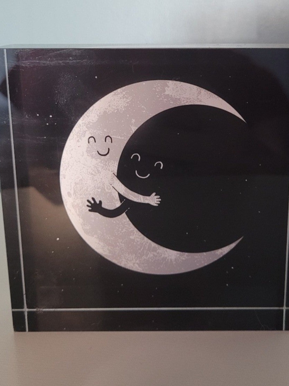 Smiling Moon Hug Table Art - Black and Grey